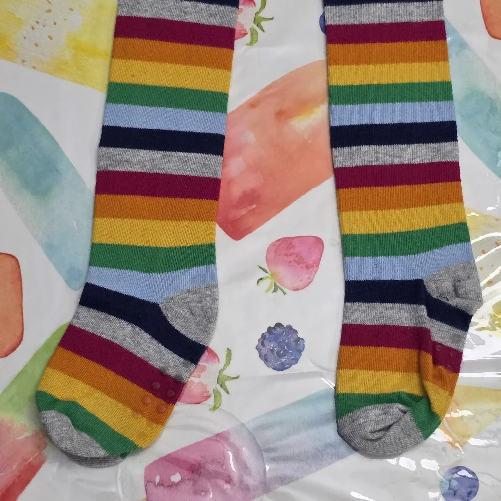 Gymboree Girls Colorful Bright Rainbow Striped Grey Tights Size 4t-5t